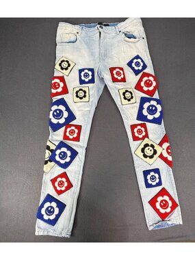 FOCUS CHENILLE JEANS MULTI PATCH MULTI COLORS Mens/Youth Size 38X32